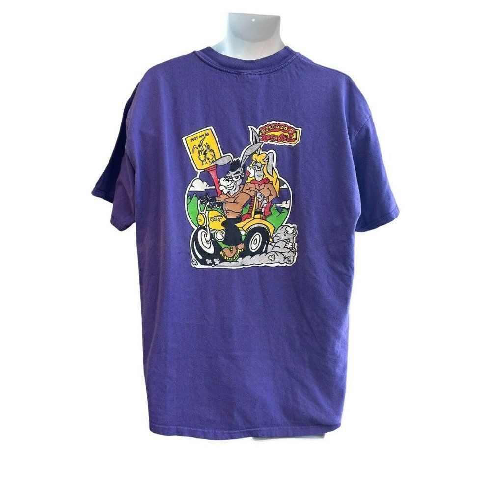 Vtg XL Lorenzo's Roseville CA Mexican Restaurant Shirt Donkey Riding Motorcycle